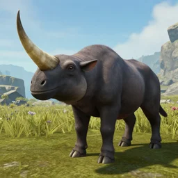 2 legged land beast with a narwhal horn, ark survival evolved screenshot, unreal engine 5