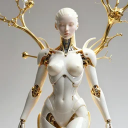 hyper detailed ultra sharp portrait of a beautiful well contoured porcelain ivory smooth cyborg queen, sharp focus, global illumination, radiant light, biomechanical golden rhizomorphs, cyberpunk brackets, alexandre ferra white mecha, irakli nadar, alexander mcqueen, octane render, 4 k, ultra hd