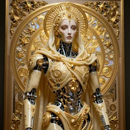 masterpiece ultrarealistic ultradetailed stefan gesell medium shot robot cyberpunk of slime catholic veiled, intricate, elegant, dramatic lighting, immerse, 2 3 th, special effects makeup, maximalist, glittering, gold, ivory, intricate, hyperreal, golden ratio, alphonse mucha