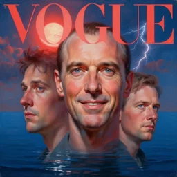 3 d, sci - fi, morning, stanley kubrick smiling fashion model face, sun, cinematic, lightning clouds, vogue cover style, water, light red and deep blue mood, realistic painting, intricate oil painting, high detail, figurative art, multiple exposure, poster art, 3 d, by tooth wu and wlop and beeple and greg rutkowski