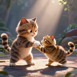 a cat beating another cat, pixar, unrealengine, cinematic, dynamic lighting