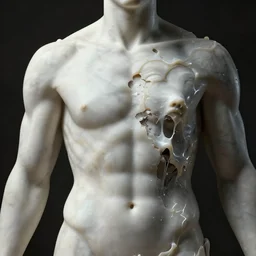 human torso made by marble with face disintegrating and melting. by wlop. dramatic lighting, sharp, highly detailed, octane render, cinematic