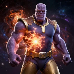 Thanos fusing with outer space, with Infinity, hyperdetailed, artstation, cgsociety, 8k