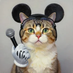 palette knife oil painting of a cat wearing a mickey gloves