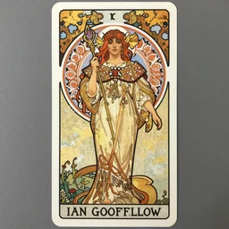 realistic ian goodfellow on a tarot card, tarot in art style by alphonse mucha