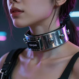 detailed realistic female character cyberpunk wearing thick steel collar around neck, realistic, art, beautiful, 4K, collar, choker, collar around neck, punk, artstation, detailed, female, woman, choker, (((cyberpunk))), neon, punk, collar, choker, collar around neck, thick collar, tight around neck, punk,