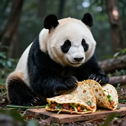 a photo of a giant mutant panda quesadilla in its natural habitat, kodak ektachrome e 1 0 0 photography
