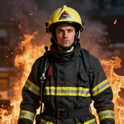 portrait painting of an firefighter, background is flames unreal render cinematic lighting art by bussiere rutkowski andreas rocha