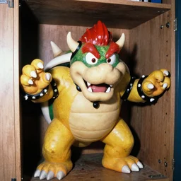 grainy photo of a king bowser as a creepy monster in a closet, harsh flash
