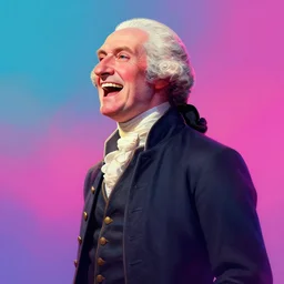 side profile waist up portrait, george washington xanned out of his mind laughing like a maniac, dynamic lighting, gaudy colors, octane render aesthetic, matte painting concept art, maya engine, official fanart behance hd artstation by jesper ejsing, by rhads and lois van baarle and ilya kuvshinov