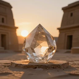 crystal tetrahedron in the middle of an aztec temple, sunset, godrays, orange and blue sky, volumetric lighting, a high - quality render, photorealistic, unreal engine 5