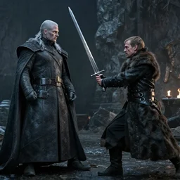 a screenshot of walter white fighting the night king with a sword in an episode of game of thrones