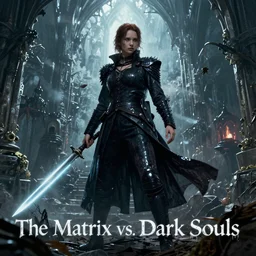 Glossy promotional image for the new film 'The Matrix vs. Dark Souls'