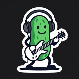 a pickle-rick, svg sticker, vector art, wearing headphones, jamming to music