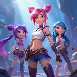 xayah the rebel, unreal engine, by weta digital, editorial photography, 3 - dimensional, happy, good, rays of shimmering light, best friends with kai'sa daughter of the void
