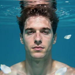 portrait of john barilaro, floating under the deep dream water, beautiful smooth soft light + white petal, by personal photography, art by brookskim, closeup, 4 k, highly detailed, instagram,