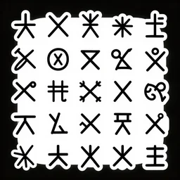 vector art of multiple scattered ancient symbols on perfect clean black background, dacian symbols, thracic symbols, featured on behance, clean design, vector art, amazing symbols, adobe illustrator,