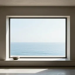 modern minimalist zen window sill overlooking the pale blue sea