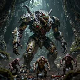 bio zombie mecha cyborg lizard troll fearful 5 3 8 4 8 and dangerous creature in a sinister dark cave.