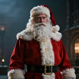 Santa Claus in the style of Blade Runner, film still