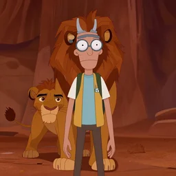 cinematic still of Rick Sanchéz in Lion King (1994), XF IQ4, f/1.4, ISO 200, 1/160s, 8K, RAW, dramatic lighting, symmetrical balance, in-frame
