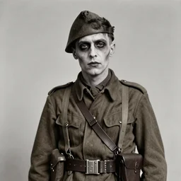 historical photograph portrait of french wwi soldier with sickly skin ( vampire )