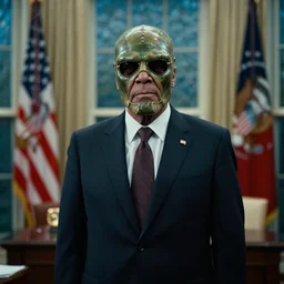 ( ( photograph portrait ) ) of the klingon worf as president of the united states ( ( wearing a suit and tie ) ), 2 0 2 4 in the oval office interior, moody, detailed