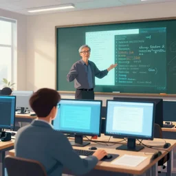 digital art of a university professor teaching computer science