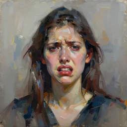 paint an original disgustful abstract expressionism masterpiece portrait of a human female, in the style of sd ai, digital art, muted textured colors
