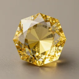 yellow crystal gem, hexagonal, digital art, neutral background