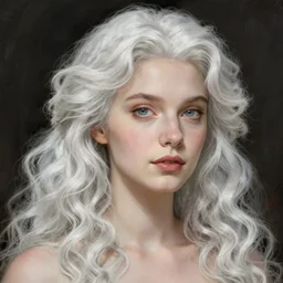Portrait of a beautiful woman, white hair, curly hair, detailed digital art