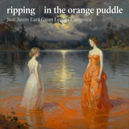 an ethereal justin earl grant and leonora carrington painting titled'rippling water in the orange puddle'