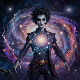 galaxy bender experiencing the quantum field, elevated consciousness, beautiful astrological neural network, bob ross matte painting and tim burton comic book art, twist of time, realistic, trending on artstation, sharp focus, depth of field, cinematic composition, physics splashes of colors, science fiction, highly detailed, octane render