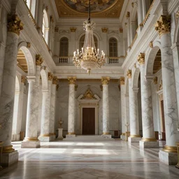 interior of a palace in a mixture of ancient Rome and Imperial Russian decor, white marbled elegance, cinematic Keyframe chiaroscuro, by James Gurney, 4k matte painting, cgsociety. Interior environment concept art design by FZD and Craig Mullins trending on ArtStation.
