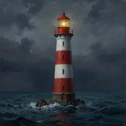 a painting of a lighthouse in the middle of the ocean, a matte painting by Caspar David Friedrich, deviantart, gothic art, apocalypse landscape, atmospheric, nightscape