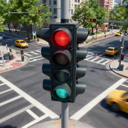 a realistic photo of traffic light that uses portals from the video game portal 2 to control traffic at an intersection