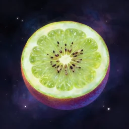 Digital painting. A cosmic slice of fruit.