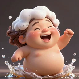 the goddess of root beer, hair made of foam, dynamic, angled view, laughing, cute, chubby, zaftig, shiny, droplets in air, hyper realistic, 4k, artistic, ultra detailed, octane render, photorealistic, ultra realistic, 8k, character design by don bluth, appetizing, splashing