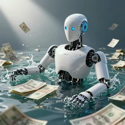 Dall-E AI robot, drowning in cash,