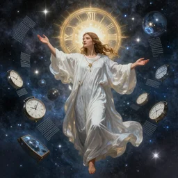 the prophet dreaming of divine magical reflections of knowledge encoded in time and space ultra high quality surrealism style of Damien Gilley