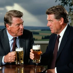 john Key enjoying a beer with Ronald Reagan