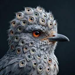 digital art, a bird with a hundred eyes, surrealistic