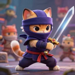 cute and fluffy ninja hack'n slash cat fighting with a cool sword, full body, artstation, highly detailed, colorfull, digital painting, deep focus, sharp, smooth, rossdraws, by jason felix by steve argyle by tyler jacobson by peter mohrbacher, cinematic lighting, smooth, sharp focus, hd wallpaper, cinematic