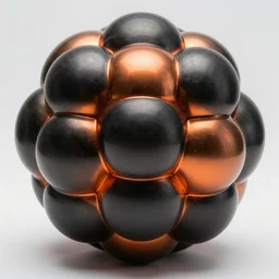 generative design bucky ball structure, bioceramic reflelctive material, black and orange colour palette