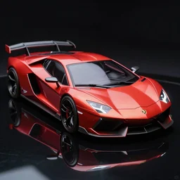 closeup!! macro photo of concept lamborghini futuristic super car on a reflective black floor, hyper detailed, smooth, high contrast, volumetric lighting, octane, jim lee, giorgetto giugiaro, craig mullins, ian callum!, vibrant rich deep color