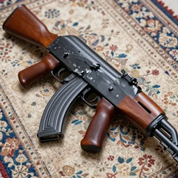 close up shot of an accurate carpeted AK-47, colourful, lots of detail, depth of field, intricate, delicate, by Jonas Jensen, Magnum photos