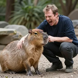 Jordan Peterson petting a capybara while screaming