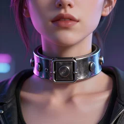 detailed realistic female character cyberpunk wearing thick steel collar around neck, realistic, art, beautiful, 4K, collar, choker, collar around neck, punk, artstation, detailed, female, woman, choker, cyberpunk, neon, punk, collar, choker, collar around neck, thick collar, choker around neck,
