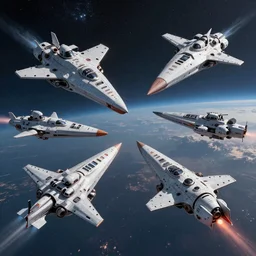 5 military Star ships in epic space battle, sci-fi style, trending on artstation, HD, Unreal render, smooth, sharp focus