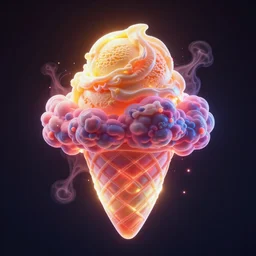 Ice Cream Gas Clouds, Bright, Fluorescent, Neon Lamp, volumetric Light, Dispersion, Vapor, Gas, Food Coloring, Ice Cream, Artstation, by Mahmoud Sai, Octane render